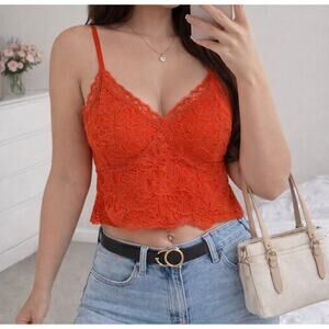 Red Orange Lace Cami Y2K Coquette Crop Tank Going Out Top M/L